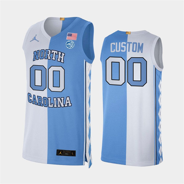 Mens Youth North Carolina Tar Heels Custom White Blue Split Edition College Basketball Jersey