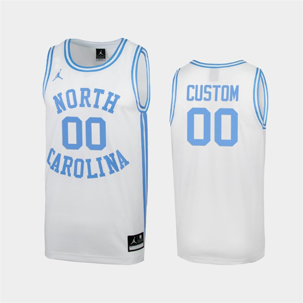Mens Youth North Carolina Tar Heels Custom White Round Neck Retro Basketball Jersey