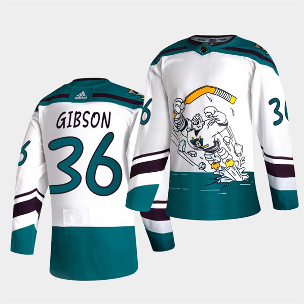 Mens Anaheim Ducks #36 John Gibson White Adidas 2021 Reverse Retro Jersey
