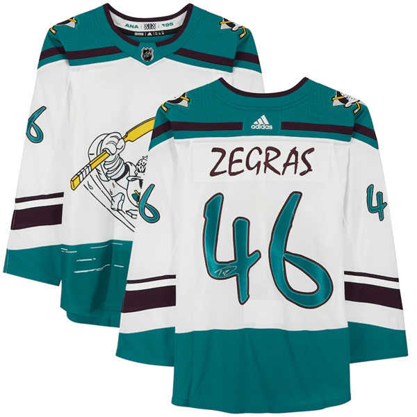 Mens Anaheim Ducks 46 Trevor Zegras White Adidas 2021 Reverse Retro Jersey