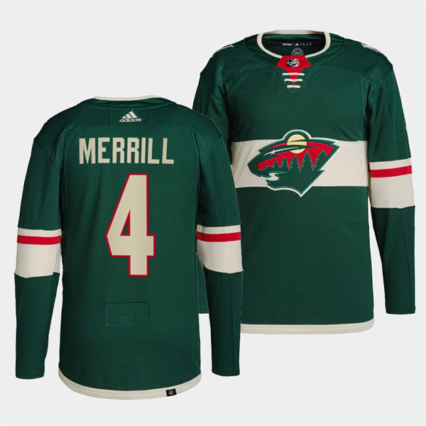 Men's Minnesota Wild #4 Jon Merrill Adidas Home Green Jersey