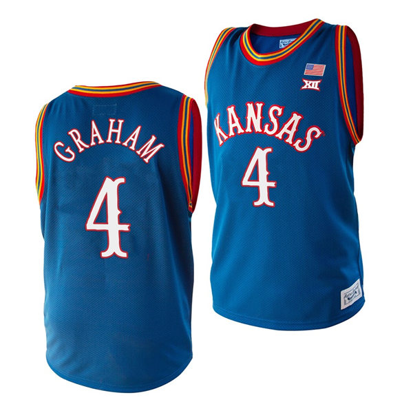 Mens Kansas Jayhawks #4 Devonte' Graham Royal Retro College Basketball Classic Jersey