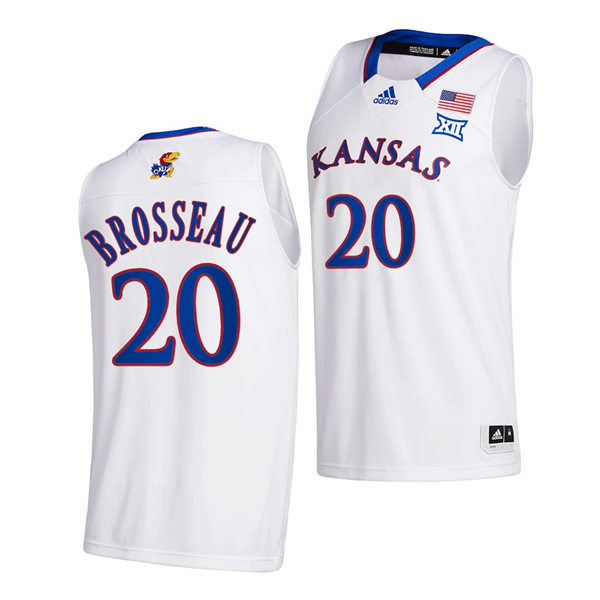 Men's Kansas Jayhawks #20 Julie Brosseau #White Adidas Stitched College Basketball Game Jersey