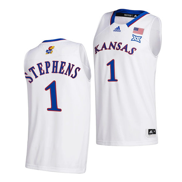 Men's Kansas Jayhawks #1 Tina Stephens White Adidas Stitched College Basketball Game Jersey
