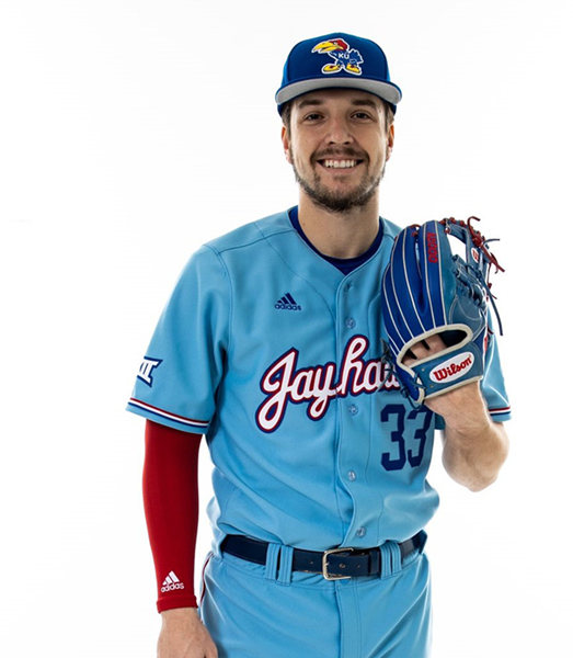 Men's Youth Kansas Jayhawks #33 Dylan Ditzenberger Light Blue College Baseball Game Jersey