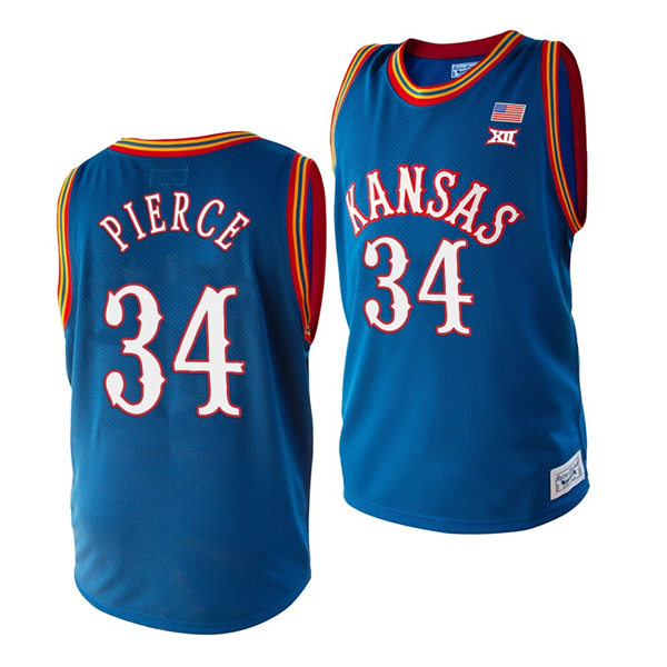 Mens Kansas Jayhawks #34 Paul Pierce Royal Retro College Basketball Classic Jersey