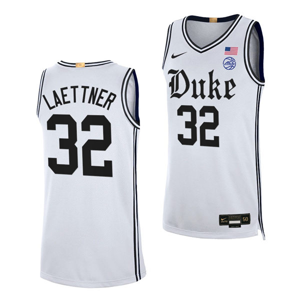 Mens Duke Blue Devils Retired Player #32 Christian Laettner 2021-22 White Cameron Brotherhood uniform Jersey