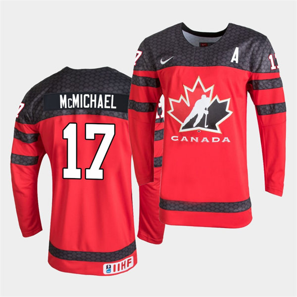 Mens Canada 2021 IIHF U18 World Championship #17 Connor McMichael Nike Red Jersey