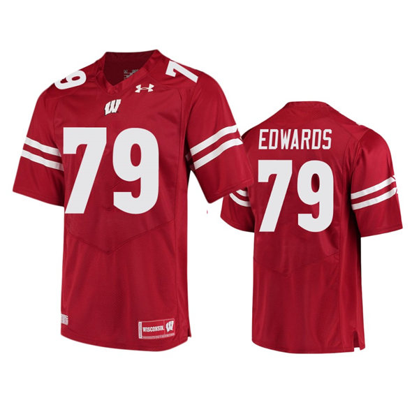 Mens Wisconsin Badgers #79 David Edwards Under Armour Red College Football Game Jersey