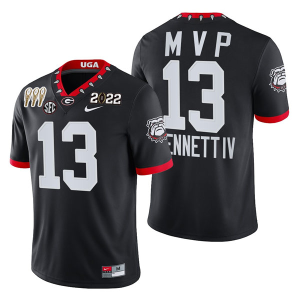 Mens Georgia Bulldogs #13 Stetson Bennett IV Nike Black Mascot 100th Anniversary 3-Times NCAA Champions College Football Game MVP Jersey