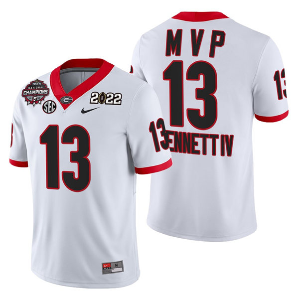 Mens Georgia Bulldogs #13 Stetson Bennett IV White 2021-22 National Champions College Football Game MVP Jersey