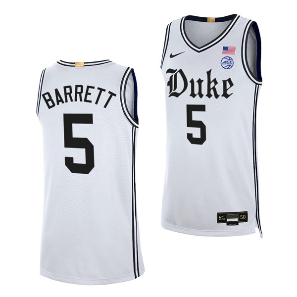 Mens Duke Blue Devils #5 RJ Barrett 2021-22 White Cameron Brotherhood uniform Jersey