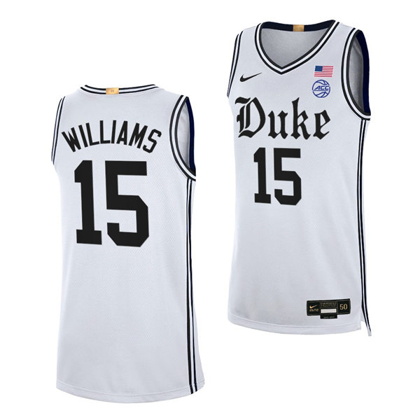 Mens Duke Blue Devils #15 Mark Williams 2021-22 White Cameron Brotherhood uniform Jersey