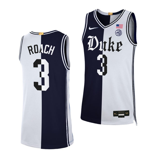 Mens Duke Blue Devils #3 Jeremy Roach Black White Split Edition Basketball Jersey