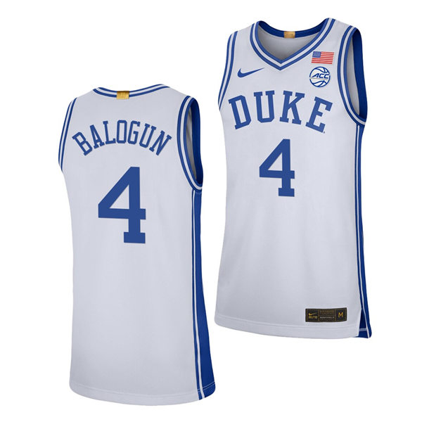 Mens Duke Blue Devils #4 Elizabeth Balogun Nike White College Basketball Game Jersey