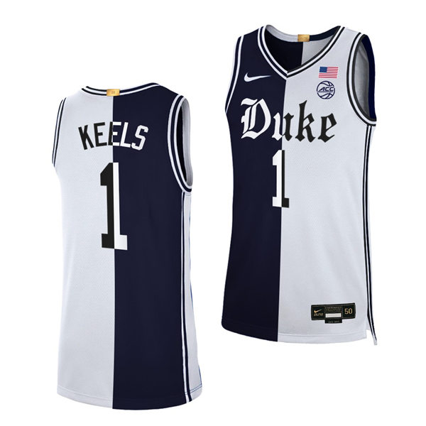 Mens Duke Blue Devils #1 Trevor Keels Black White Split Edition Basketball Jersey