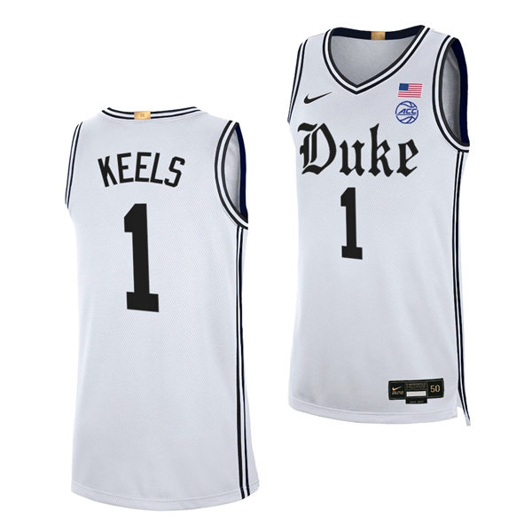 Mens Duke Blue Devils #1 Trevor Keels 2021-22 White Cameron Brotherhood uniform Jersey