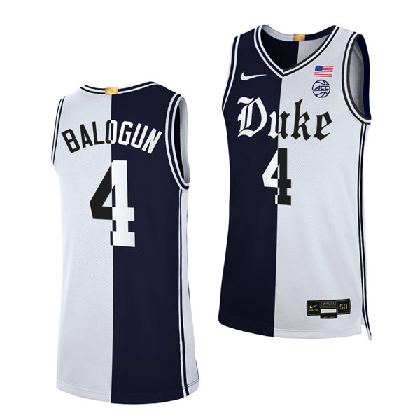 Mens Duke Blue Devils #4 Elizabeth Balogun Black White Split Edition Basketball Jersey