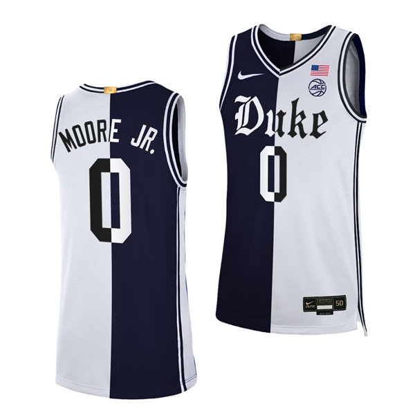 Mens Duke Blue Devils #0 Wendell Moore Jr Black White Split Edition Basketball Jersey