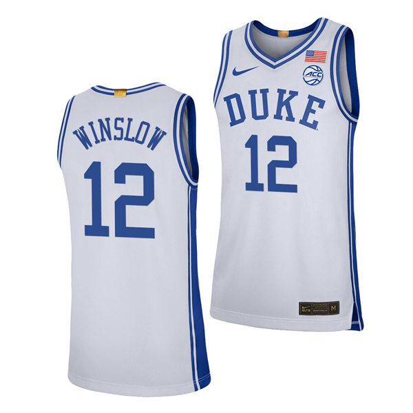 Mens Duke Blue Devils #12  Justise Winslow Nike White College Basketball Game Jersey