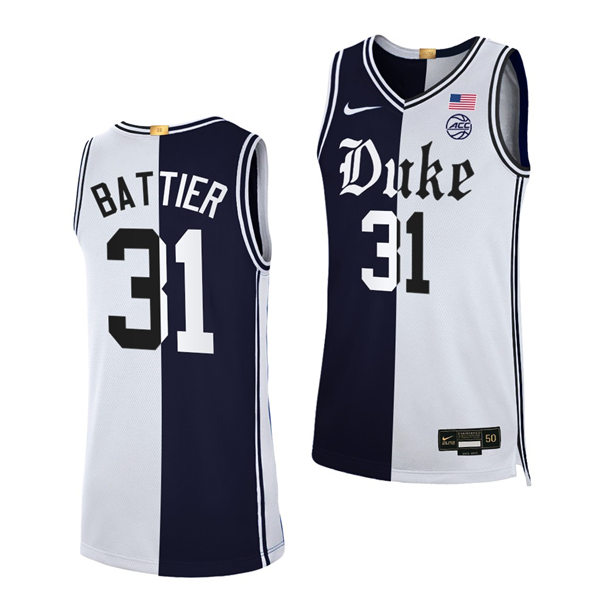 Mens Duke Blue Devils #31 Shane Battier Black White Split Edition Basketball Jersey