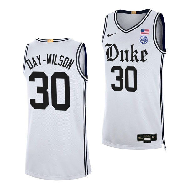 Mens Duke Blue Devils #30 Shayeann Day-Wilson 2021-22 White Cameron Brotherhood uniform Jersey