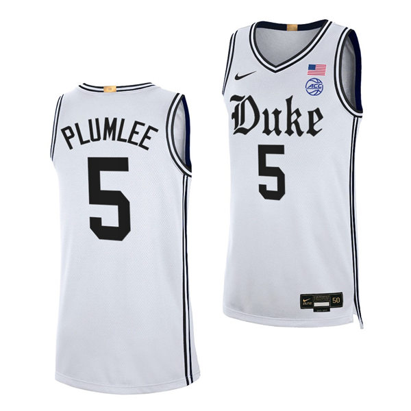 Mens Duke Blue Devils #5 Mason Plumlee 2021-22 White Cameron Brotherhood uniform Jersey