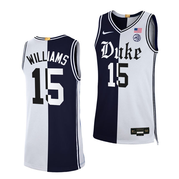 Mens Duke Blue Devils #15 Mark Williams Black White Split Edition Basketball Jersey