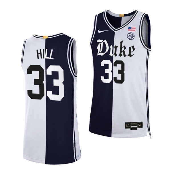Mens Duke Blue Devils Retired Player #33 Grant Hill Black White Split Edition Basketball Jersey