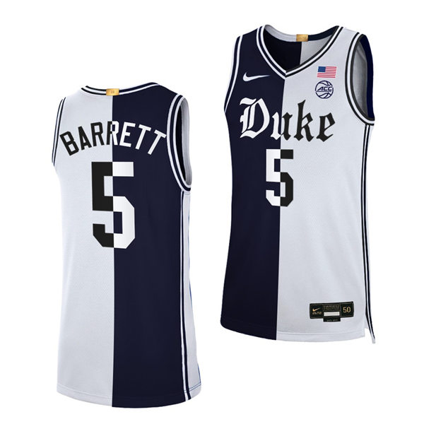 Mens Duke Blue Devils #5 RJ Barrett Black White Split Edition Basketball Jersey