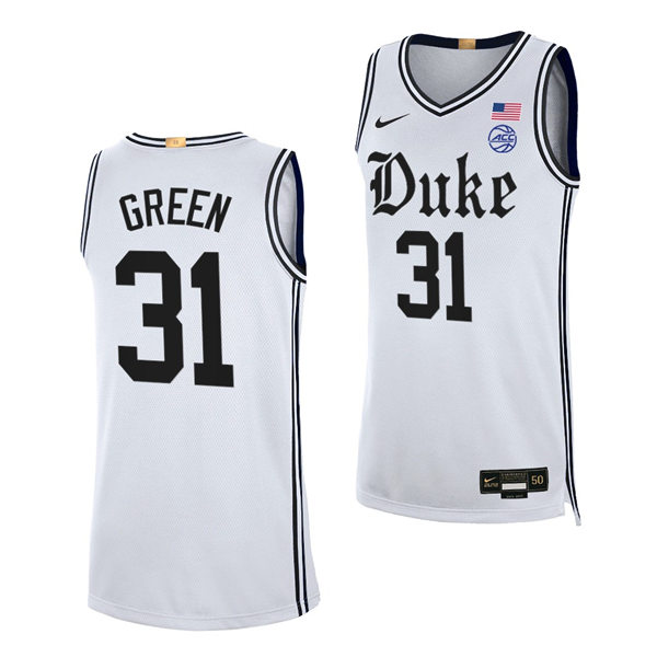 Mens Duke Blue Devils #31 Nyah Green 2021-22 White Cameron Brotherhood uniform Jersey