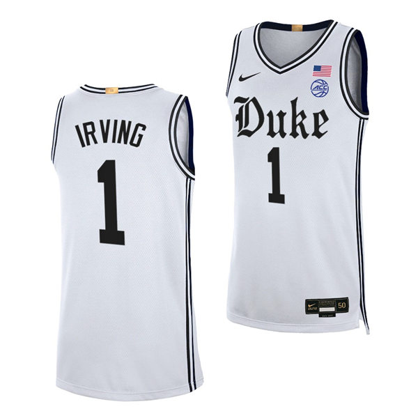 Mens Duke Blue Devils #1 Kyrie Irving 2021-22 White Cameron Brotherhood uniform Jersey