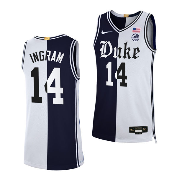 Mens Duke Blue Devils #14 Brandon Ingram Black White Split Edition Basketball Jersey