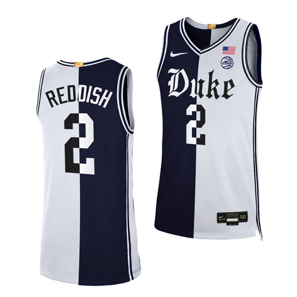 Mens Duke Blue Devils #2 Cam Reddish Black White Split Edition Basketball Jersey