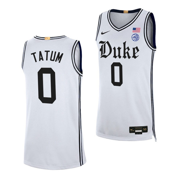 Mens Duke Blue Devils #0 Jayson Tatum 2021-22 White Cameron Brotherhood uniform Jersey