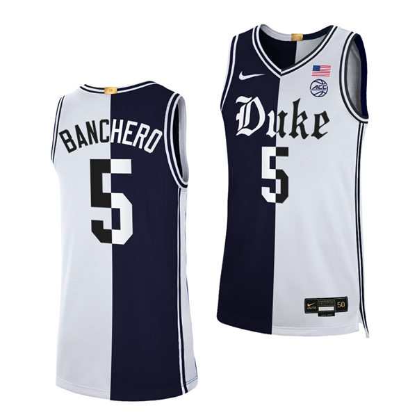 Mens Duke Blue Devils #5 Paolo Banchero Black White Split Edition Basketball Jersey