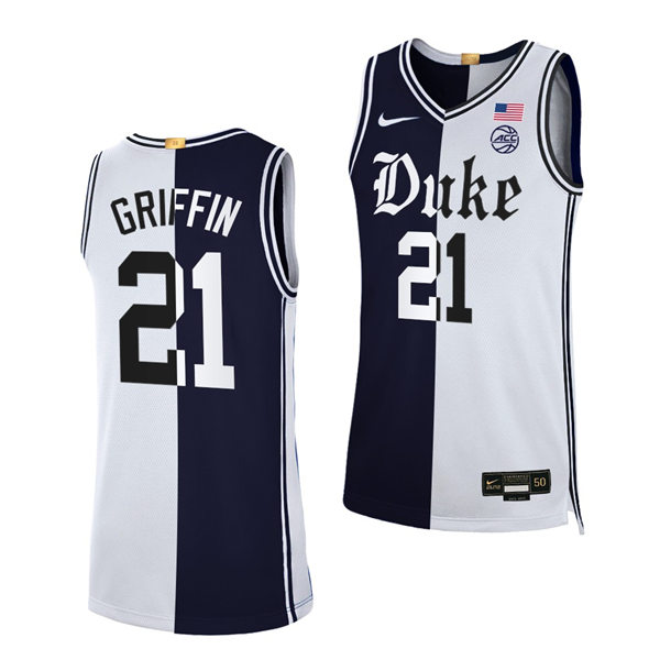 Mens Duke Blue Devils #21 AJ Griffin Black White Split Edition Basketball Jersey