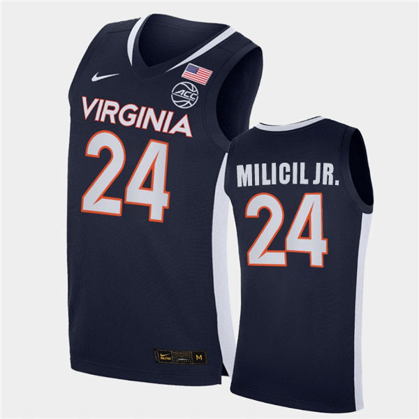 Mens Virginia Cavaliers #24 Igor Milicic Jr. Nike 2021-22 Navy Road College Basketball Game Jersey