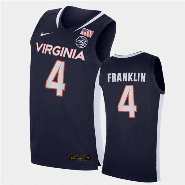 Mens Virginia Cavaliers #4 Armaan Franklin Nike 2021-22 Navy Road College Basketball Game Jersey
