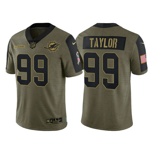 Men's Miami Dolphins Retired Player #99 Jason Taylor Nike Olive 2021 Salute To Service Limited Jersey