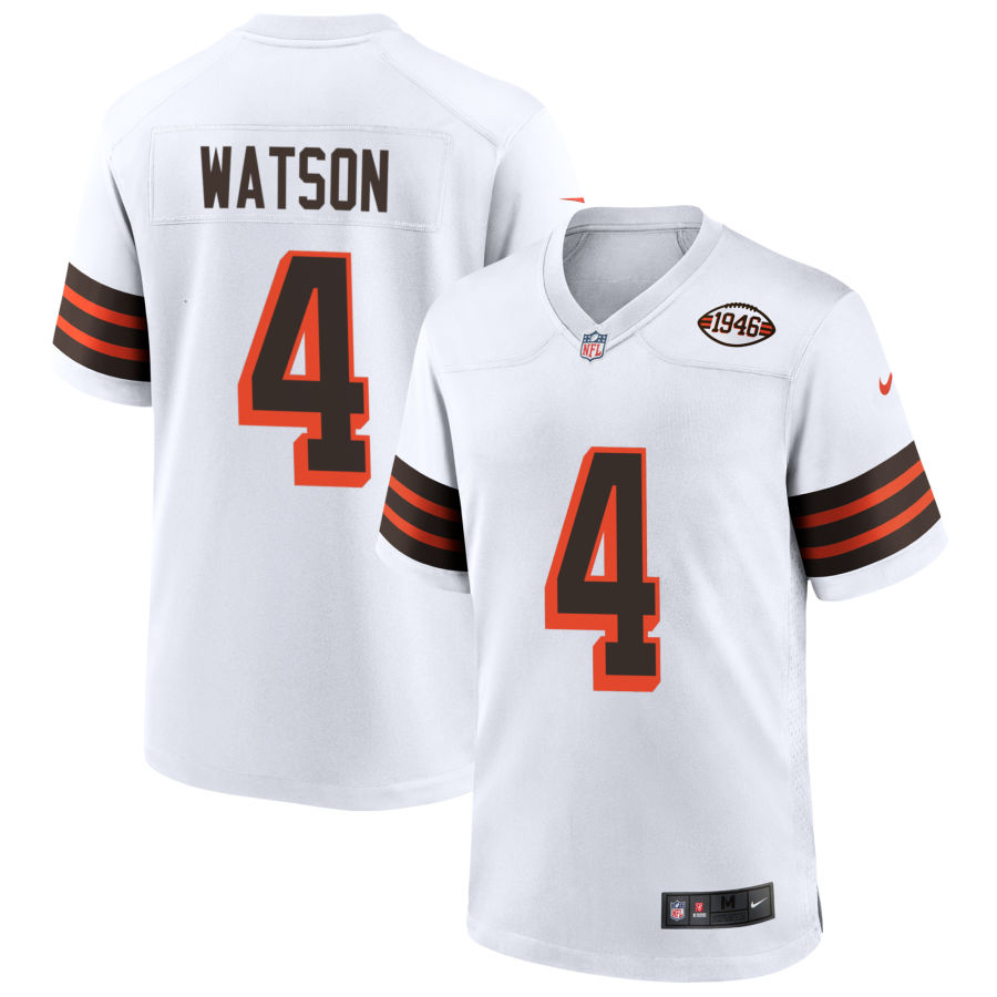 Mens Cleveland Browns #4 Deshaun Watson Nike 2021 White Retro 1946 75th Anniversary Jersey