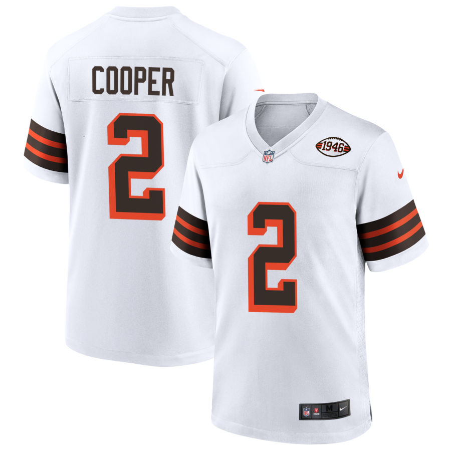 Mens Cleveland Browns #2 Amari Cooper Nike 2021 White Retro 1946 75th Anniversary Jersey