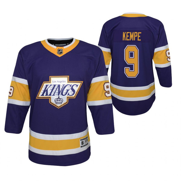 Youth Los Angeles Kings #9 Adrian Kempe Purple Adidas 2021 Reverse Retro Jersey