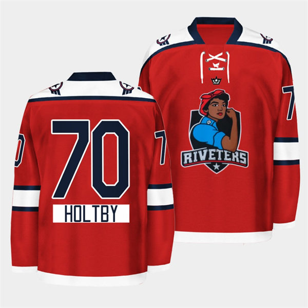 Men's Metropolitan Riveters #70 Braden Holtby 2022 Red Black Rosie History Month Jersey