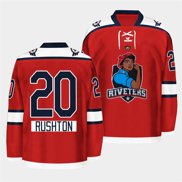 Men's Metropolitan Riveters #20 Mallory Rushton 2022 Red Black Rosie History Month Jersey