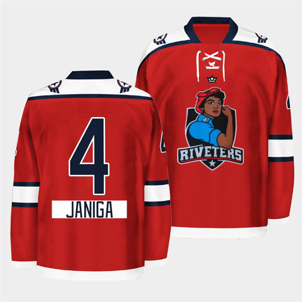 Men's Metropolitan Riveters #4 Emily Janiga 2022 Red Black Rosie History Month Jersey