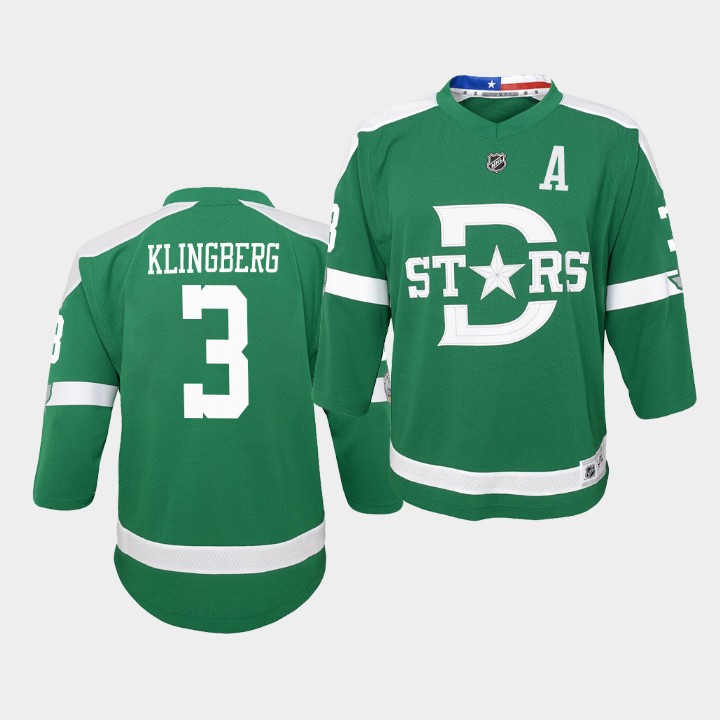 Youth Dallas Stars #3 John Klingberg adidas Green 2020 Winter Classic Jersey