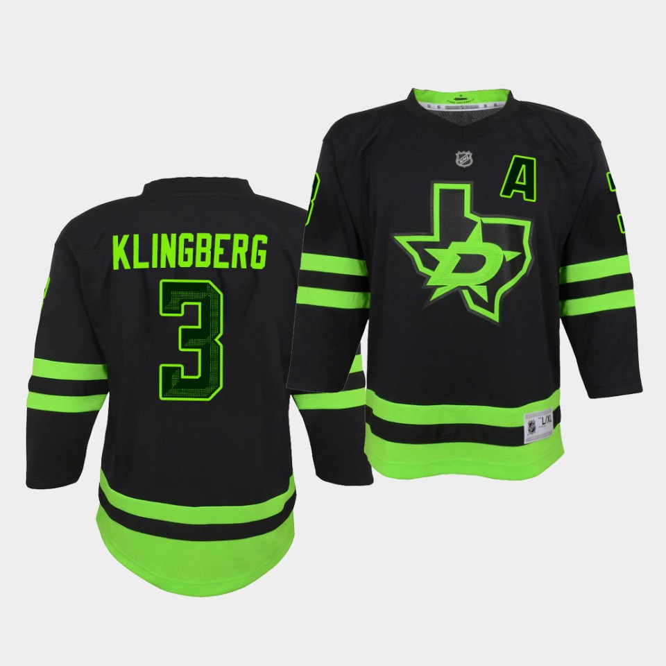 Youth Dallas Stars #3 John Klingberg adidas Blackout Alternate Jersey