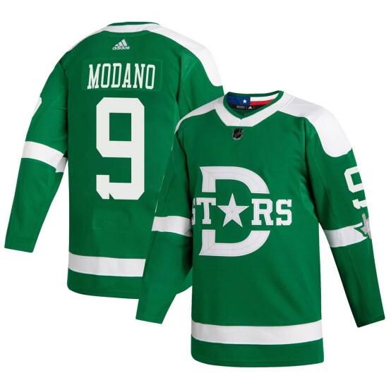 Men's Dallas Stars Retired Player #9 Mike Modano adidas Green 2020 Winter Classic Jersey