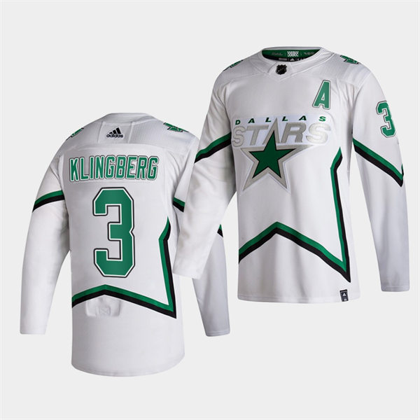 Men's Dallas Stars #3 John Klingberg adidas White 2021 Reverse Retro Jersey